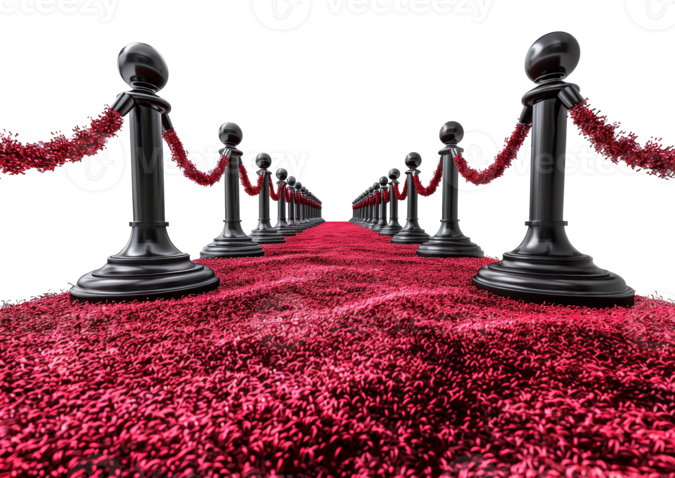 AI generated Luxurious red carpet event entrance with velvet ropes on transparent background - stock png. png