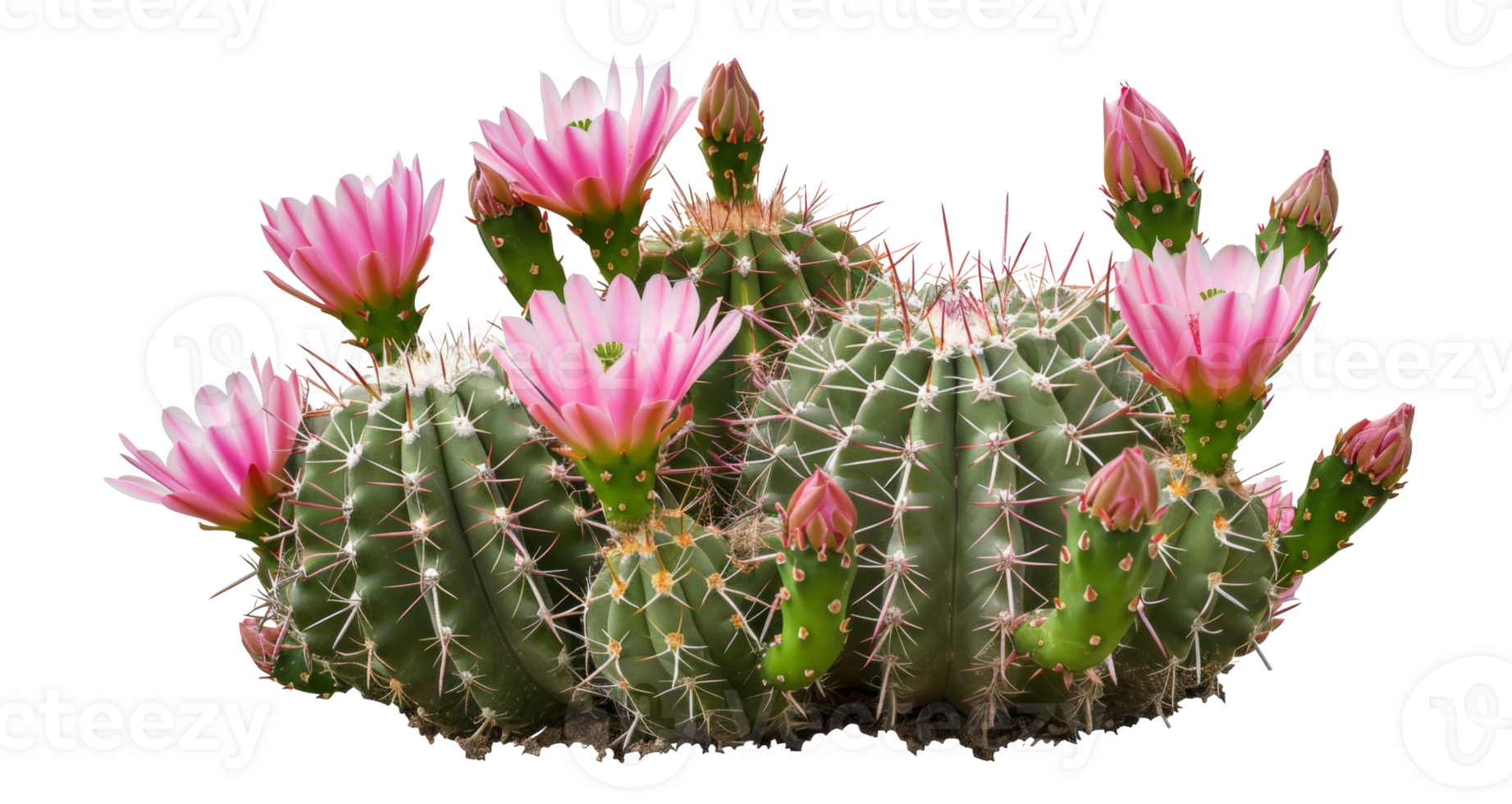 AI generated Blooming pink cactus flowers isolated on transparent background - stock png. png