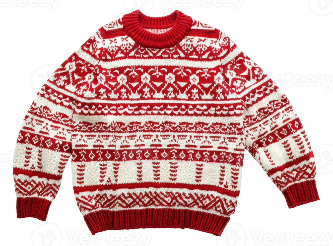 AI generated Knitted winter sweater with festive pattern on transparent background - stock png. png