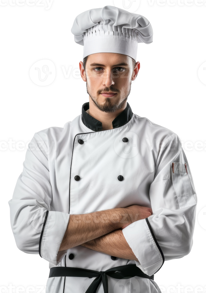 AI generated Professional chef in uniform posing on transparent background - stock png. png