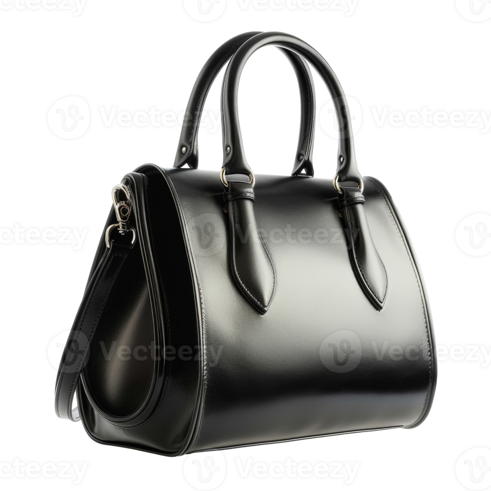 AI generated Black leather handbag on transparent background - stock png. png