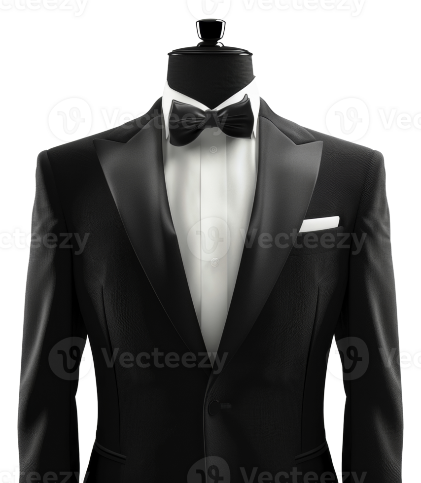 AI generated Elegant black tuxedo with bowtie on transparent background - stock png. png