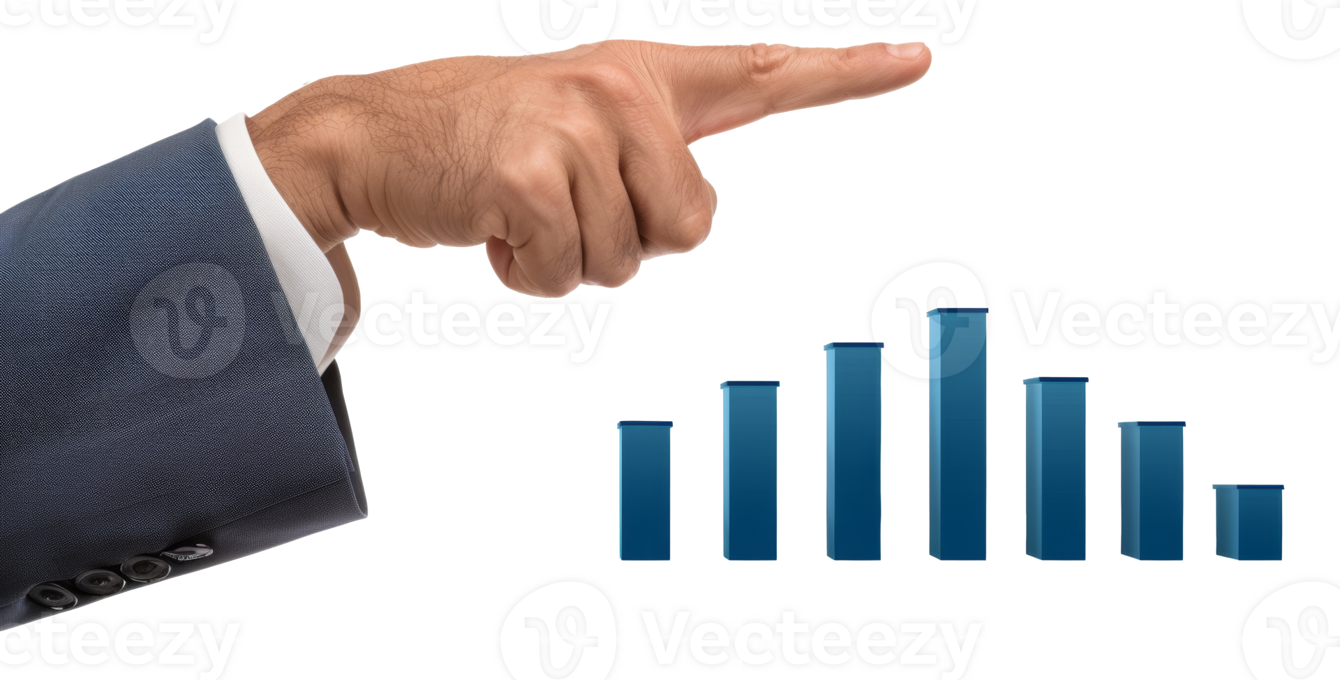 AI generated Hand pointing at a progressive growth chart on transparent background - stock png. png
