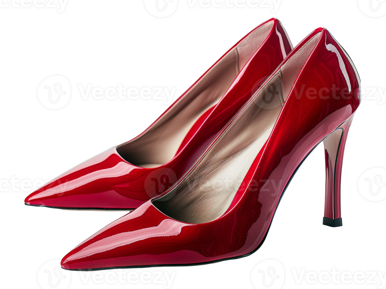 AI generated Red patent high heel shoes on transparent background - stock png. png
