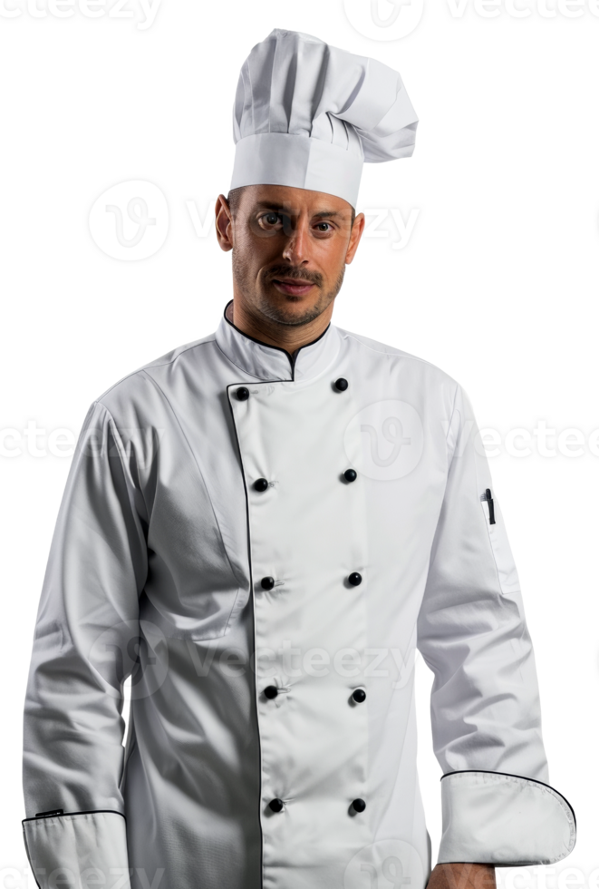 AI generated Professional chef in uniform posing on transparent background - stock png. png