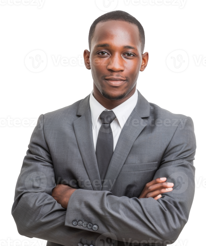 AI generated Professional man in suit with arms crossed on transparent background - stock png. png