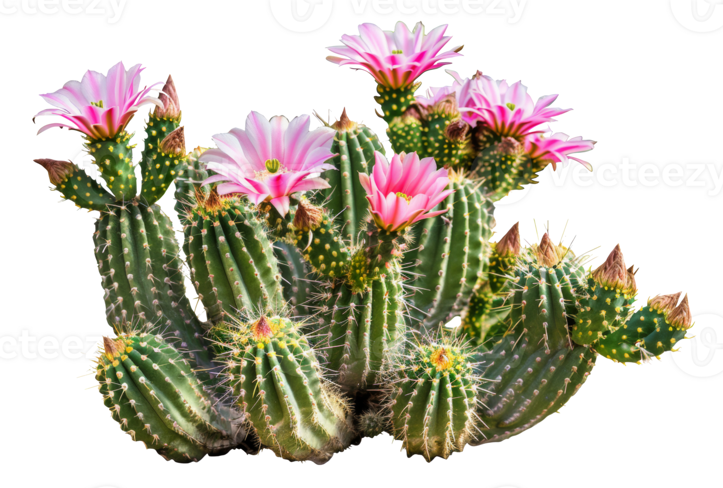 AI generated Blooming pink cactus flowers isolated on transparent background - stock png. png