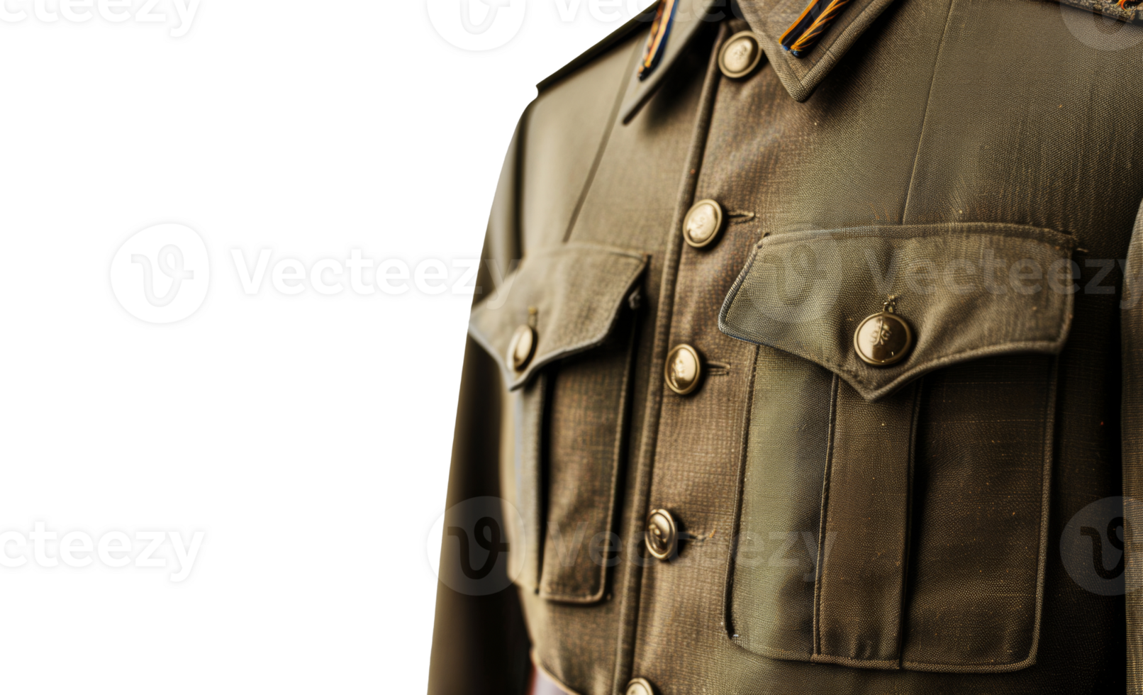 AI generated Military jacket with insignia on khaki fabric on transparent background - stock png. png