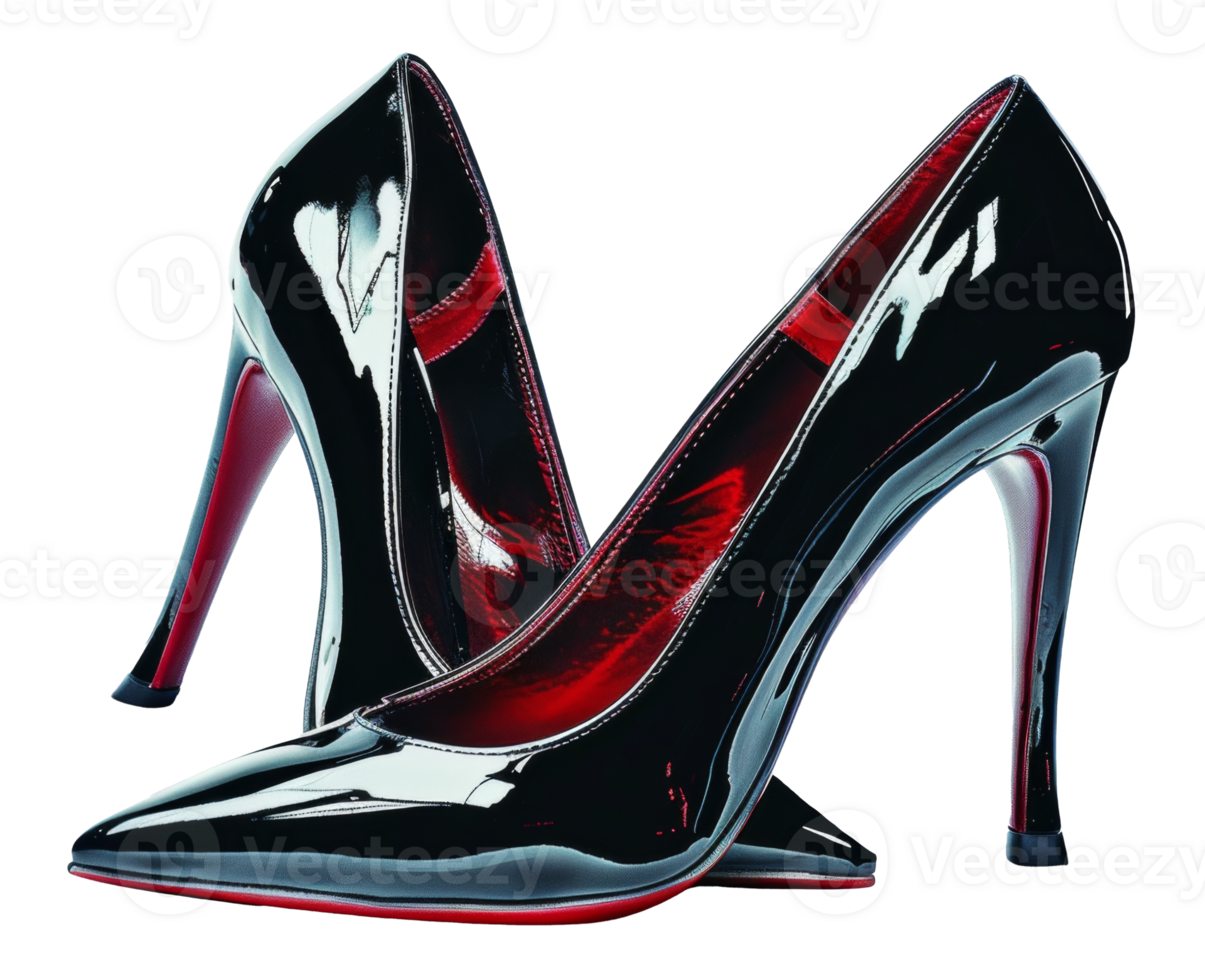 AI generated Black patent high heel shoes on transparent background - stock png. png