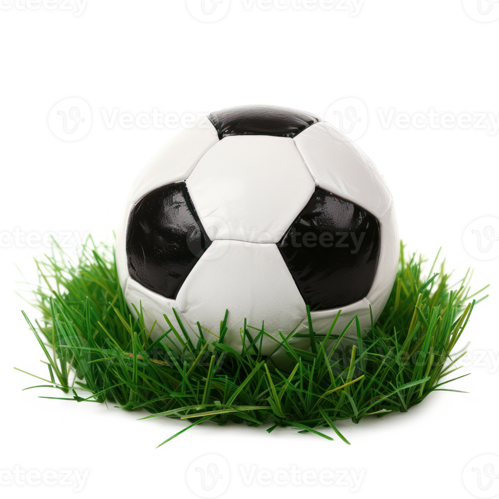 AI generated Soccer ball on green grass with transparent background png