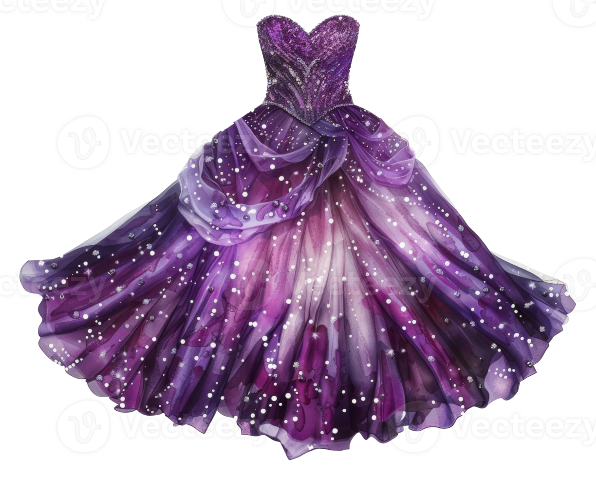 AI generated Lavender ball gown with glitter details on transparent background - stock png. png