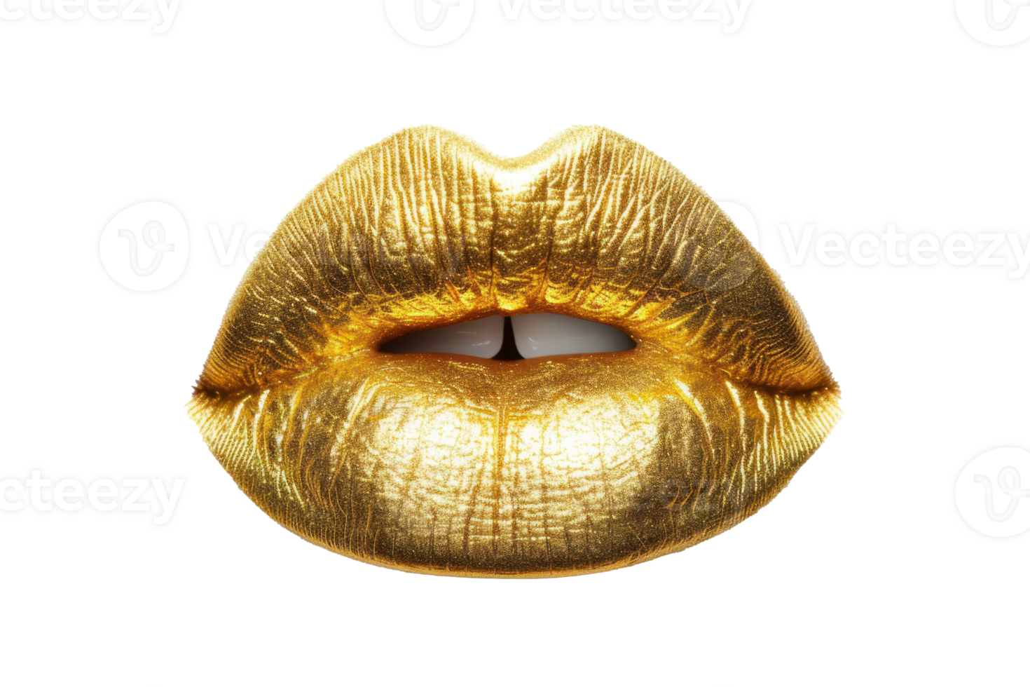 AI generated Golden beautiful lips on a transparent background png