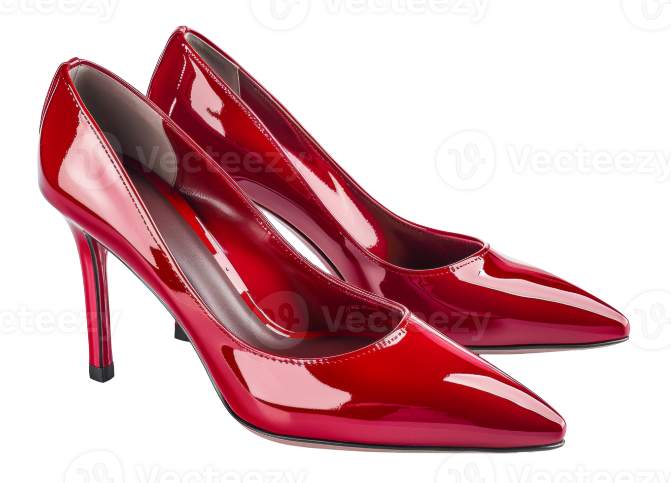 AI generated Red patent high heel shoes on transparent background - stock png. png