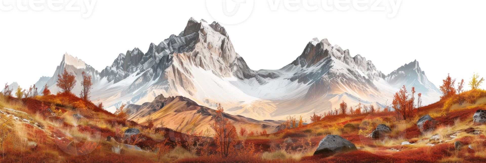 ai généré panorama de une Montagne l'automne paysage sur une transparent Contexte png