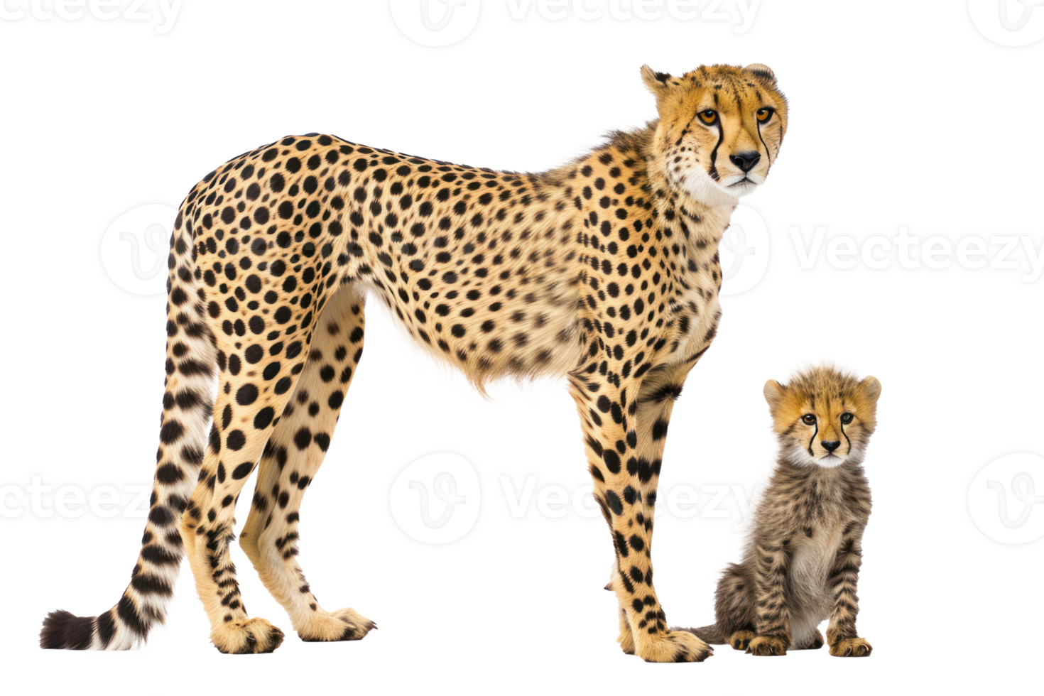 AI generated Large and small cheetah on a transparent background png