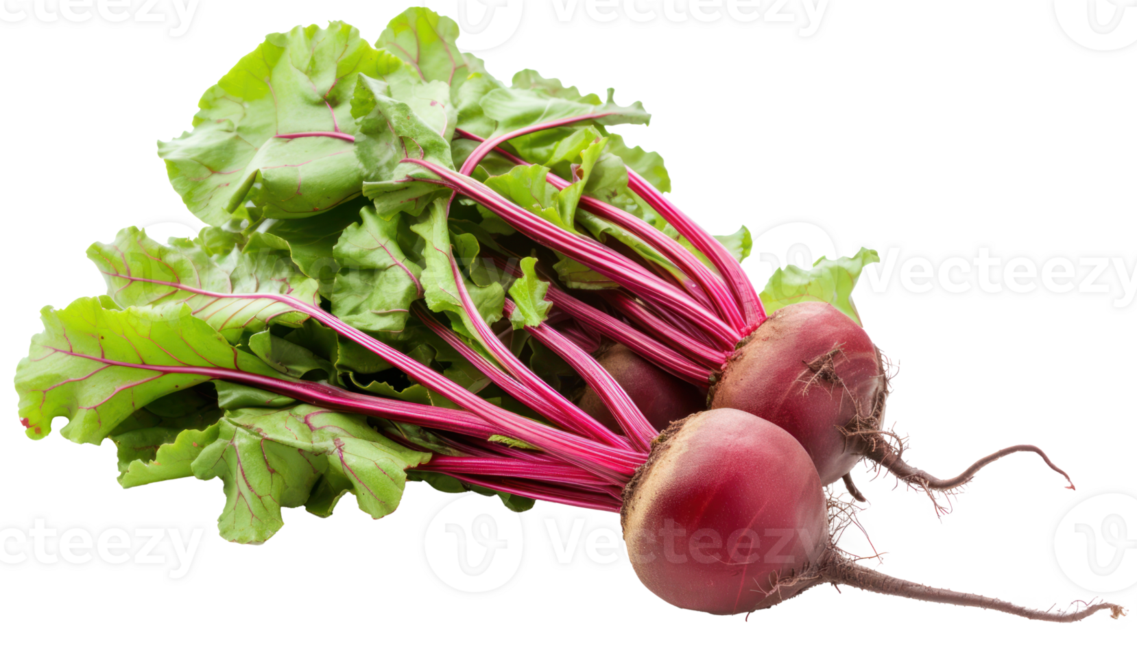 AI generated Two red beets with lush green leaves on a transparent background png