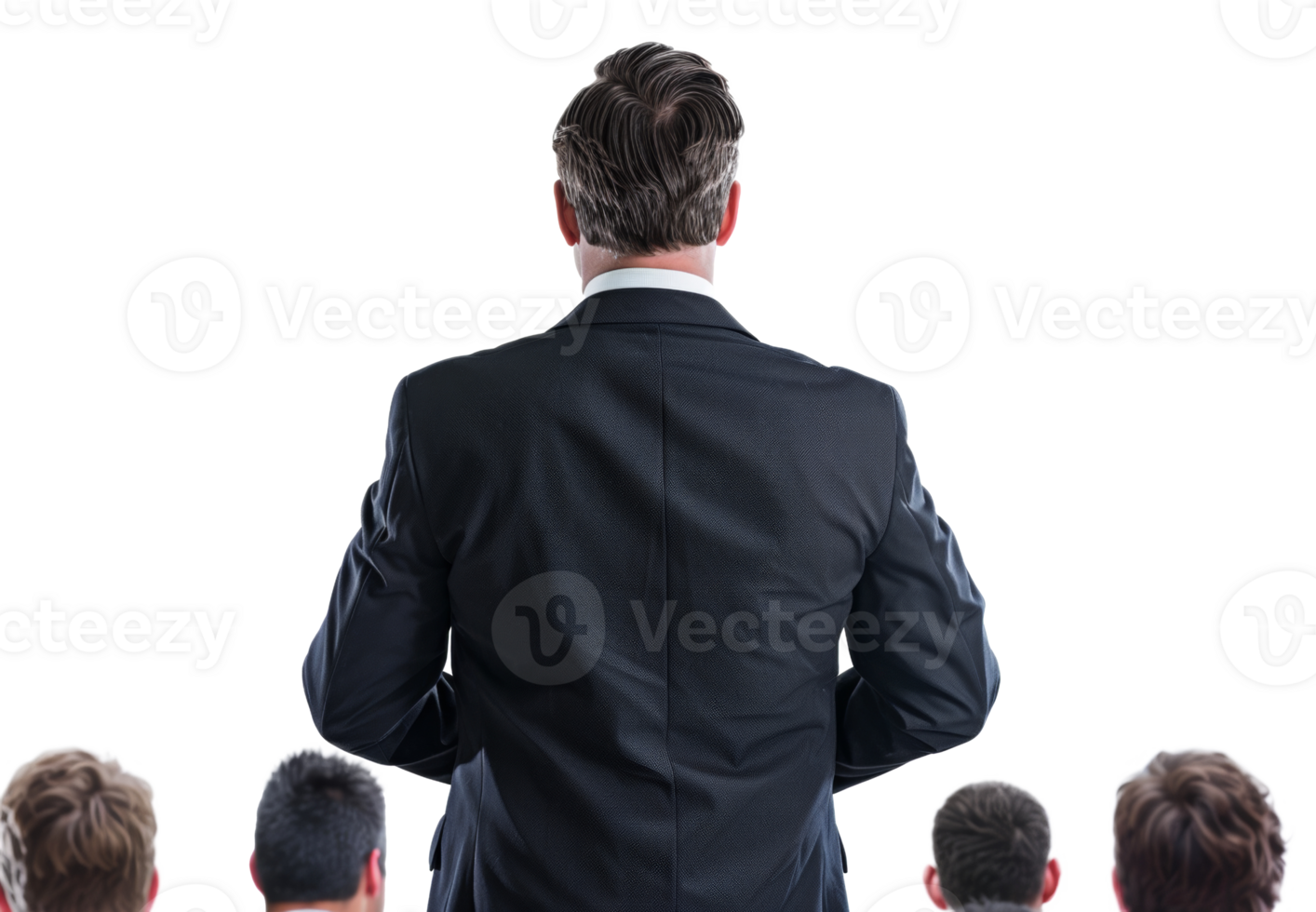 AI generated Presenter speaking to an audience from behind on transparent background - stock png. png
