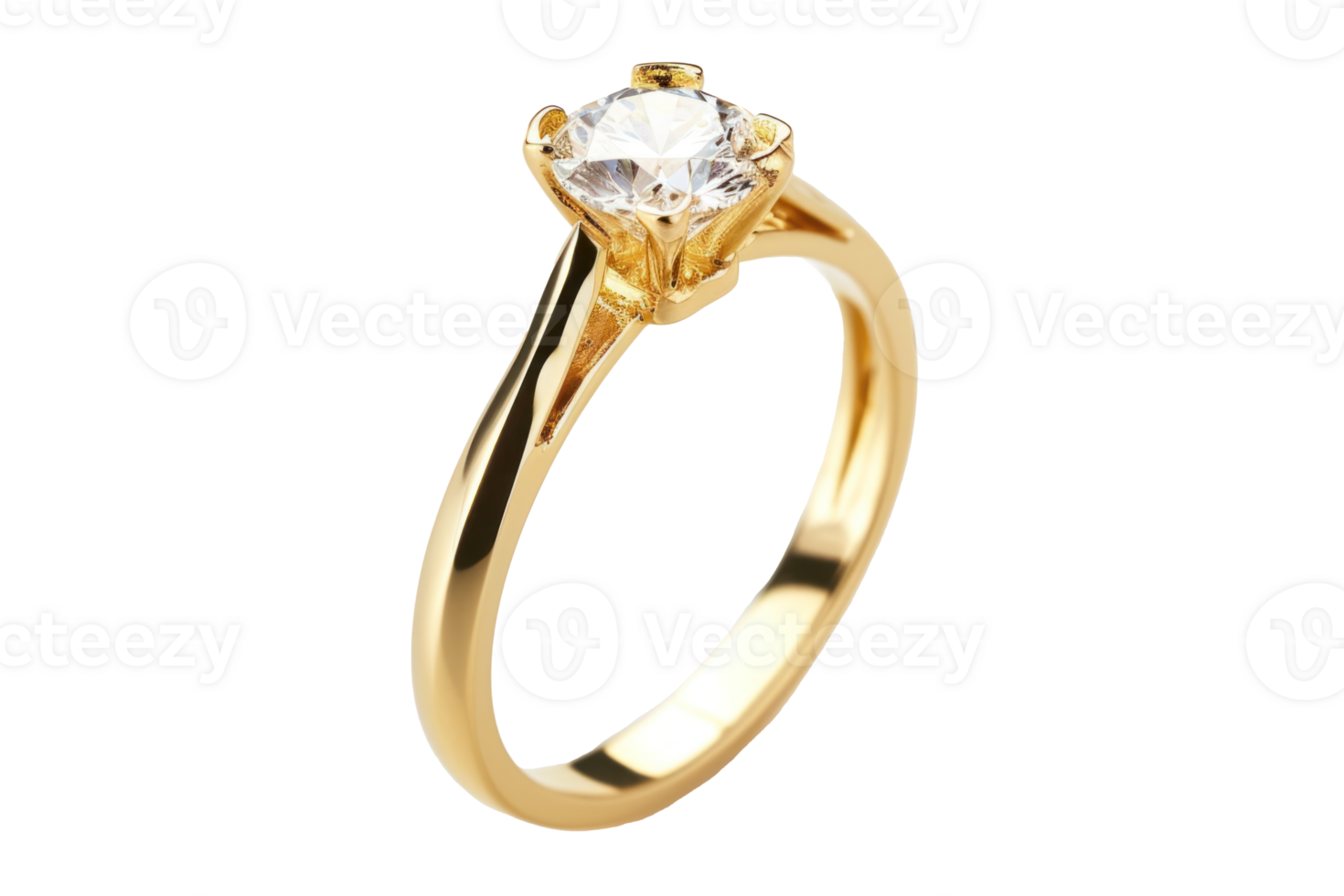 AI generated Gold wedding ring with a diamond on transparent background png