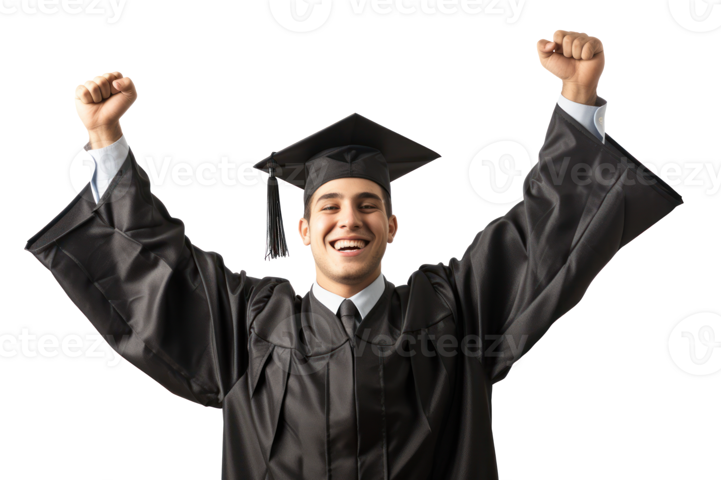 AI generated Graduate smiling with raised fists on transparent background png