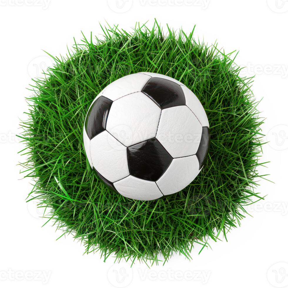 AI generated Soccer ball on green grass with transparent background png