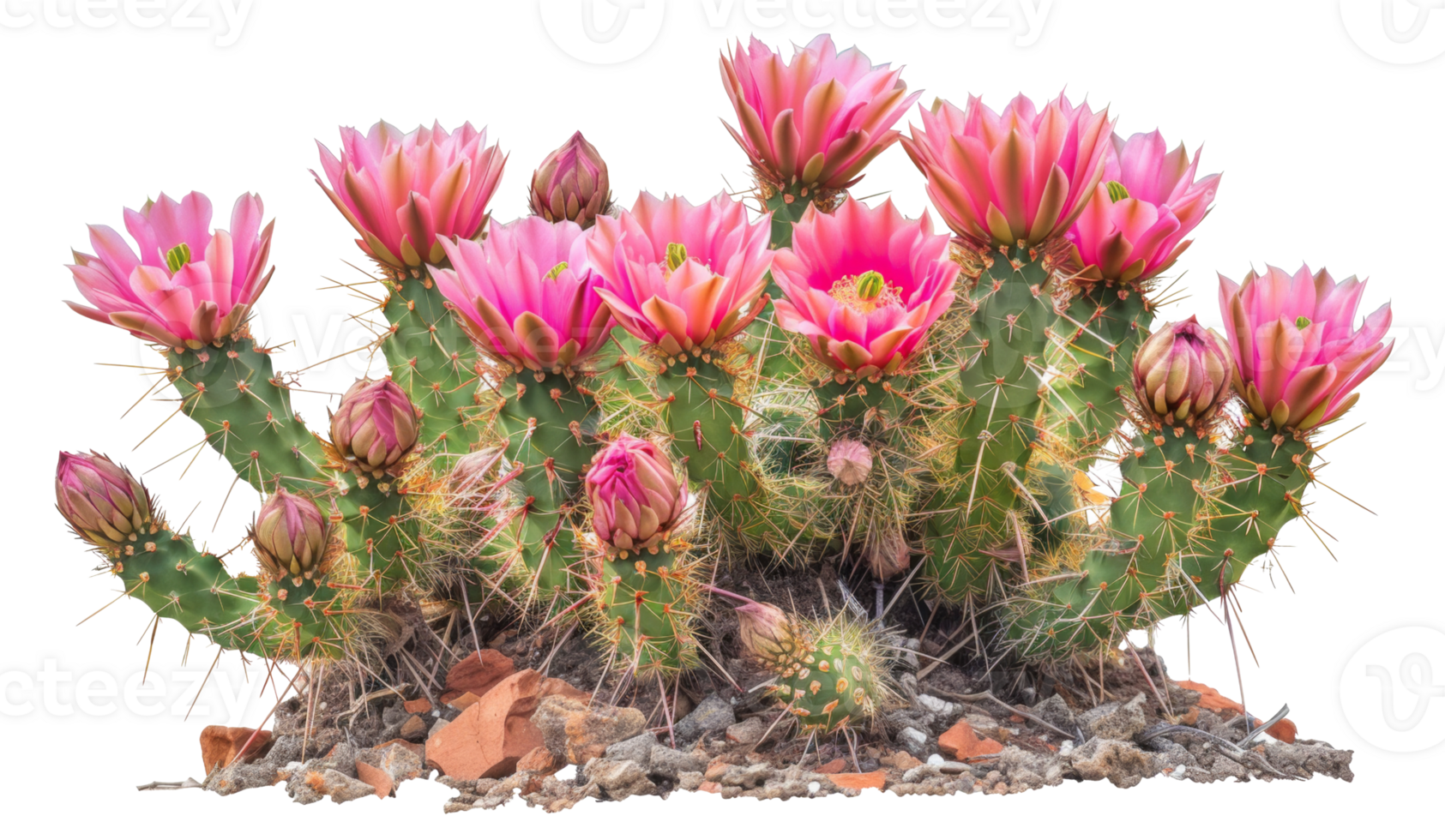 AI generated Blooming pink cactus flowers isolated on transparent background - stock png. png