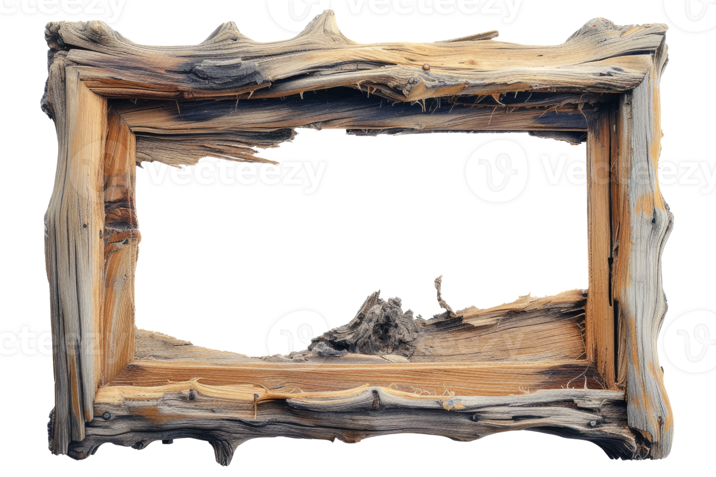 AI generated Old wooden frame on a transparent background png