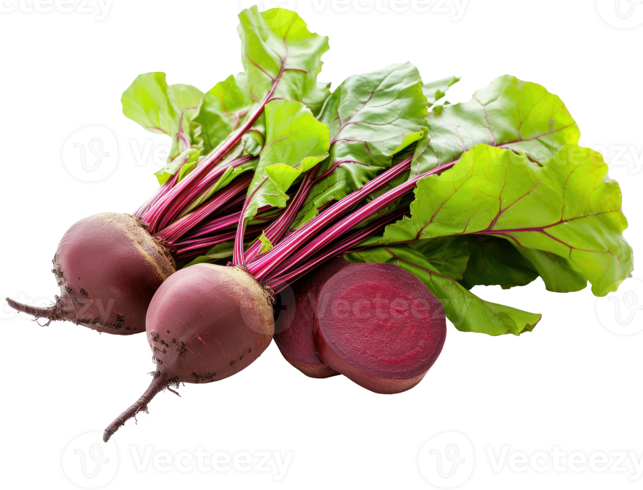 AI generated Two red beets with lush green leaves on a transparent background png