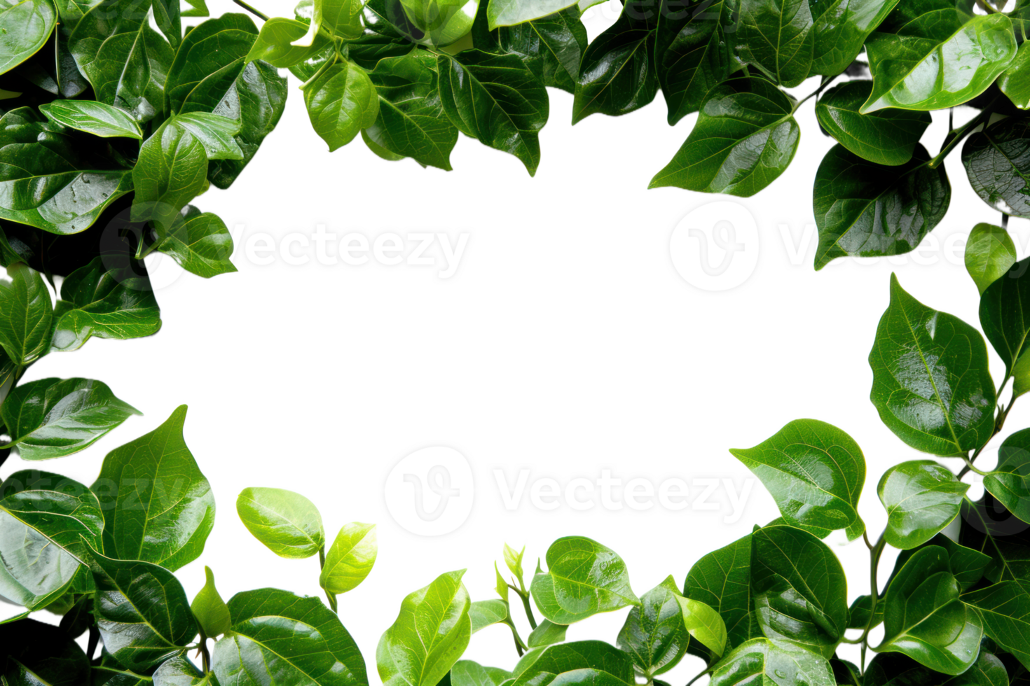 AI generated Beautiful green frame with leaves on a transparent background png