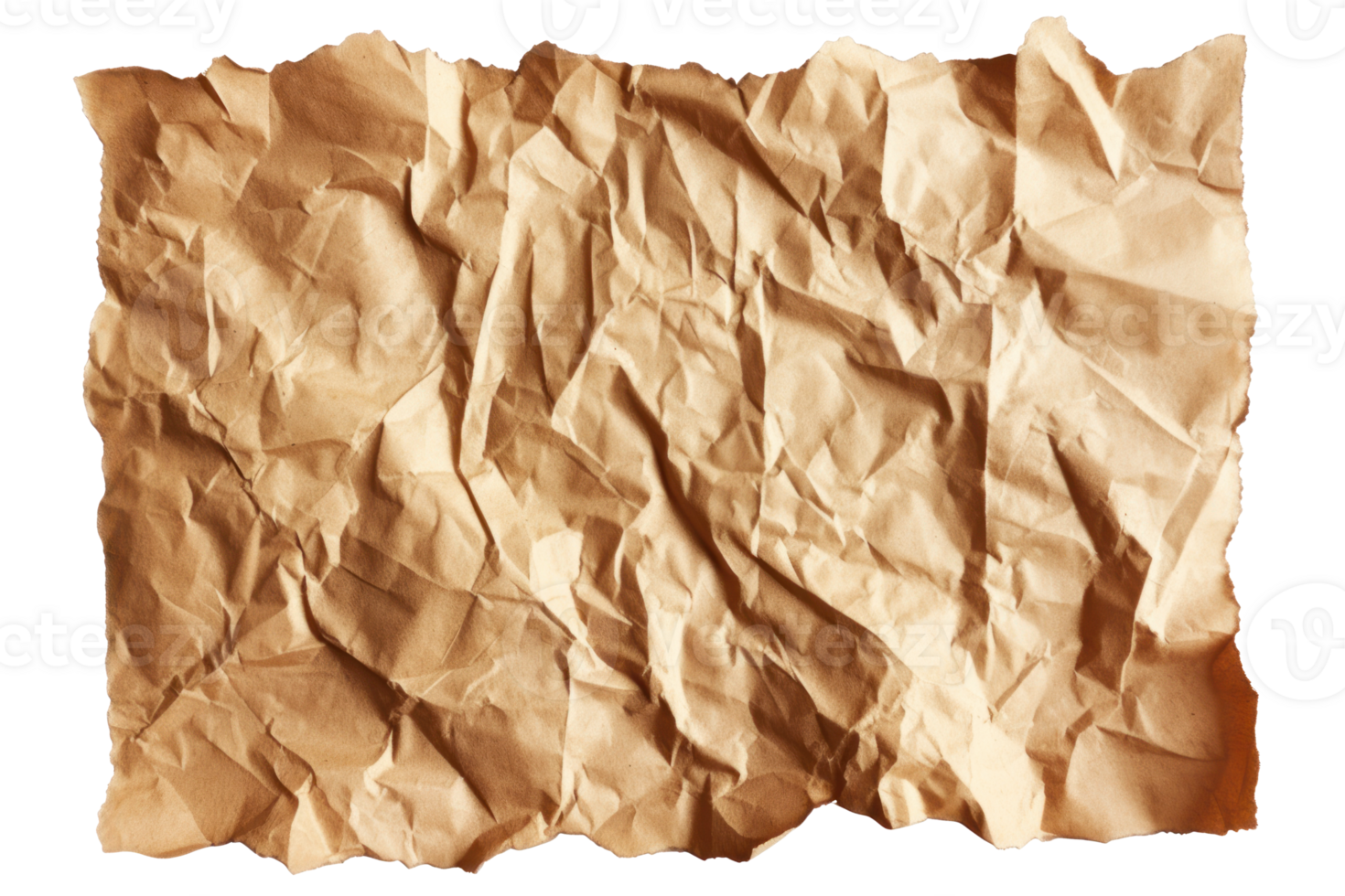 AI generated Brown crumpled cardboard piece of cardboard on a transparent background png