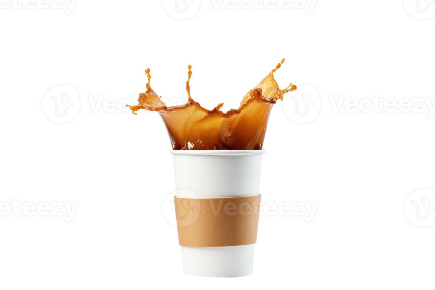 AI generated Paper cup with coffee splashes on transparent background png
