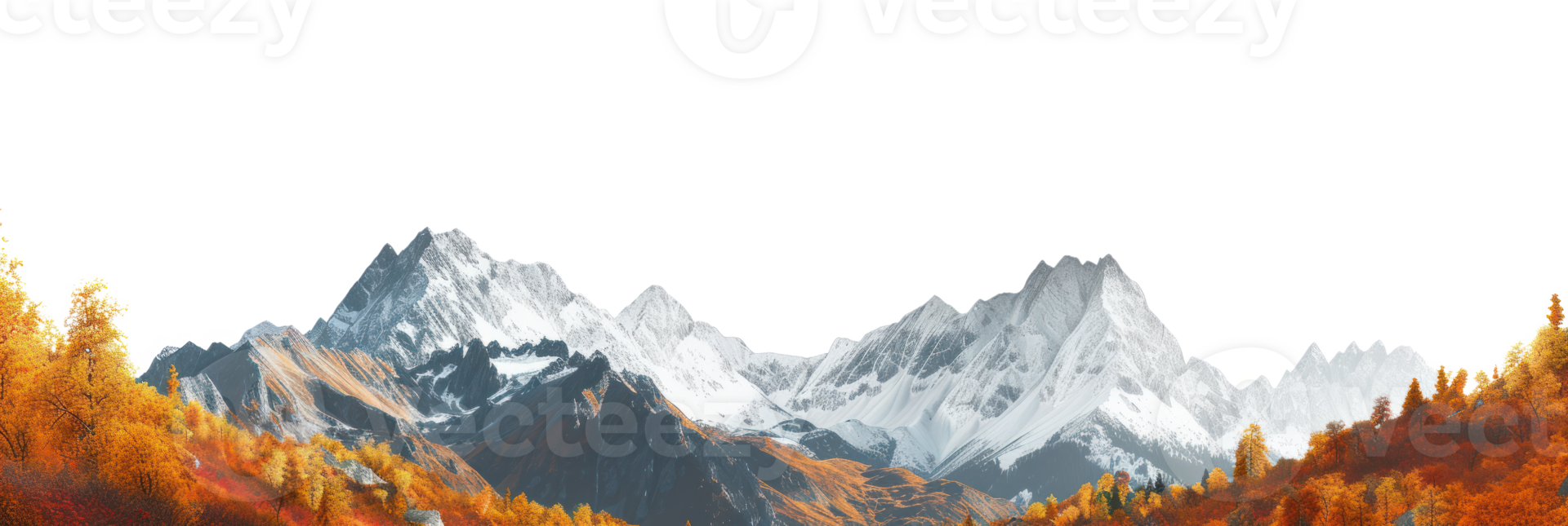 AI generated Panorama of a mountain autumn landscape on a transparent background png