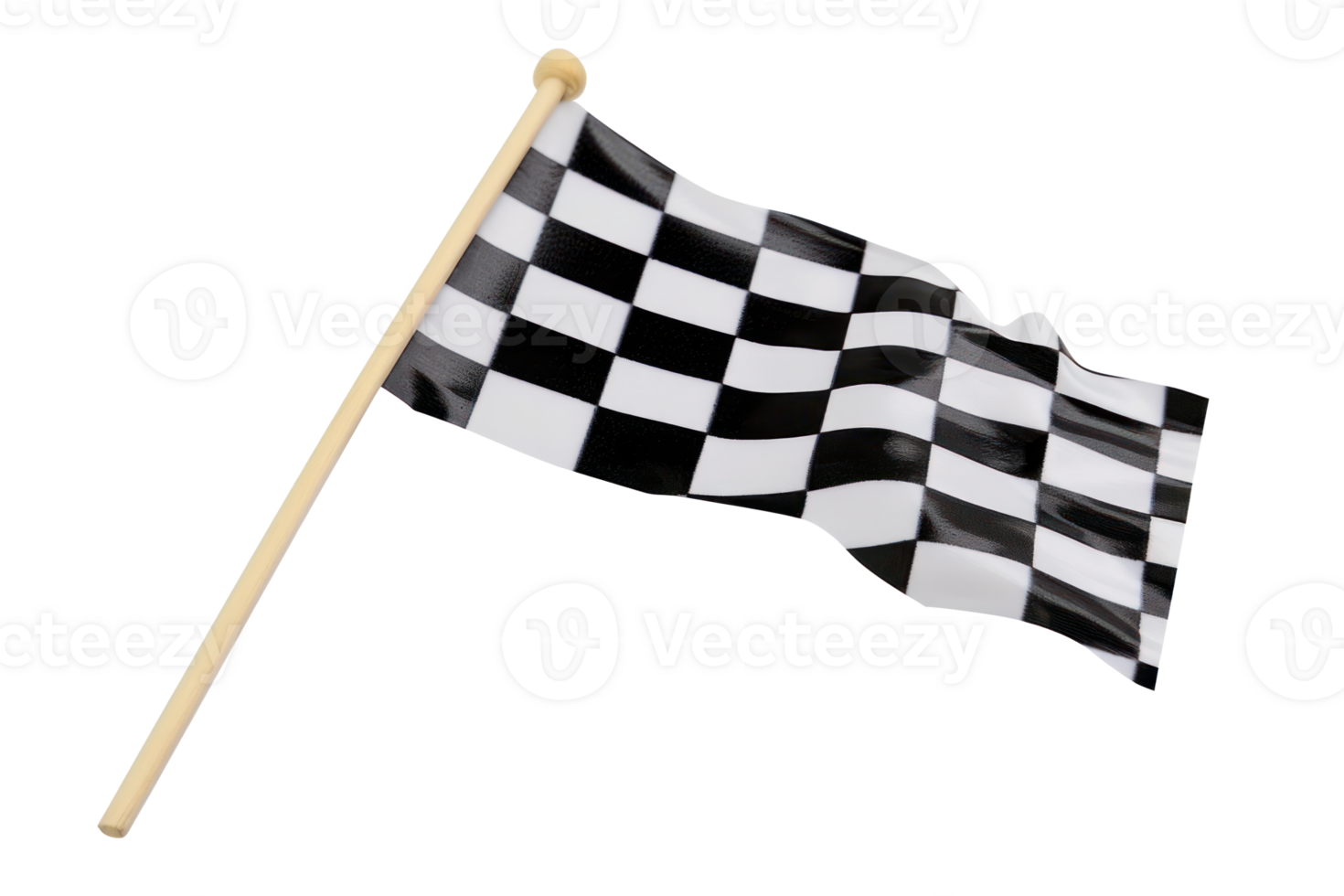 AI generated Black and white checkered flag with wooden stick on a transparent background png