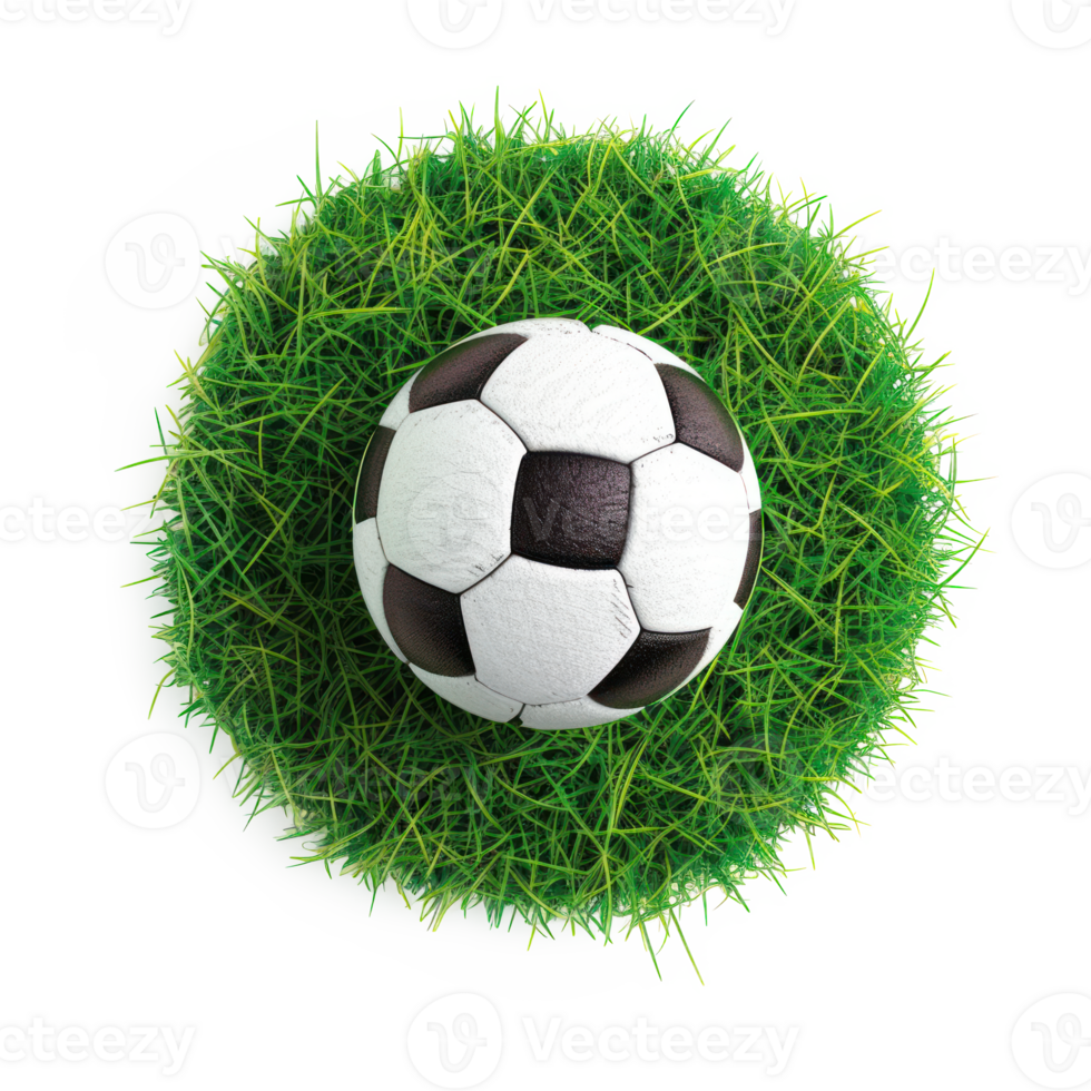 AI generated Soccer ball on green grass with transparent background png