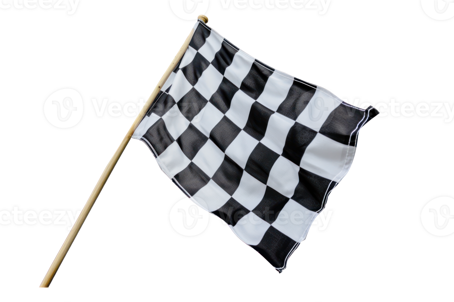 AI generated Black and white checkered flag with wooden stick on a transparent background png