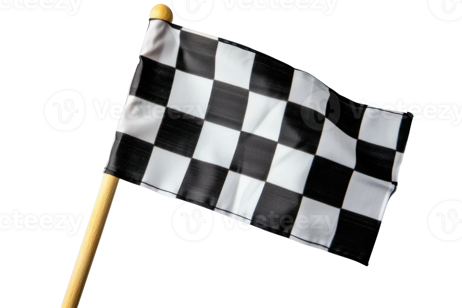 AI generated Black and white checkered flag with wooden stick on a transparent background png