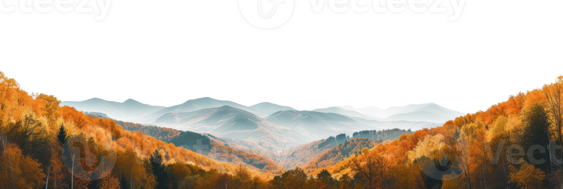 AI generated Panorama of a mountain autumn landscape on a transparent background png