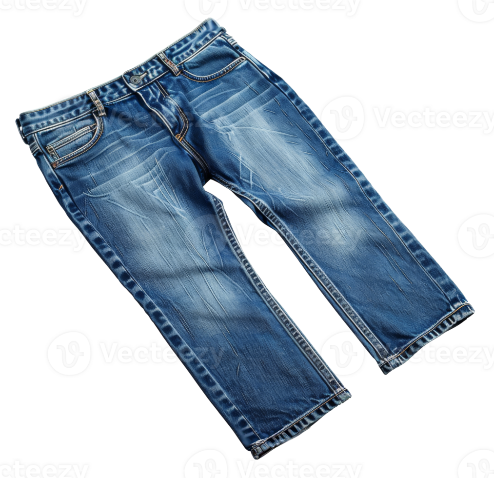 AI generated Classic blue denim jeans on transparent background - stock png. png