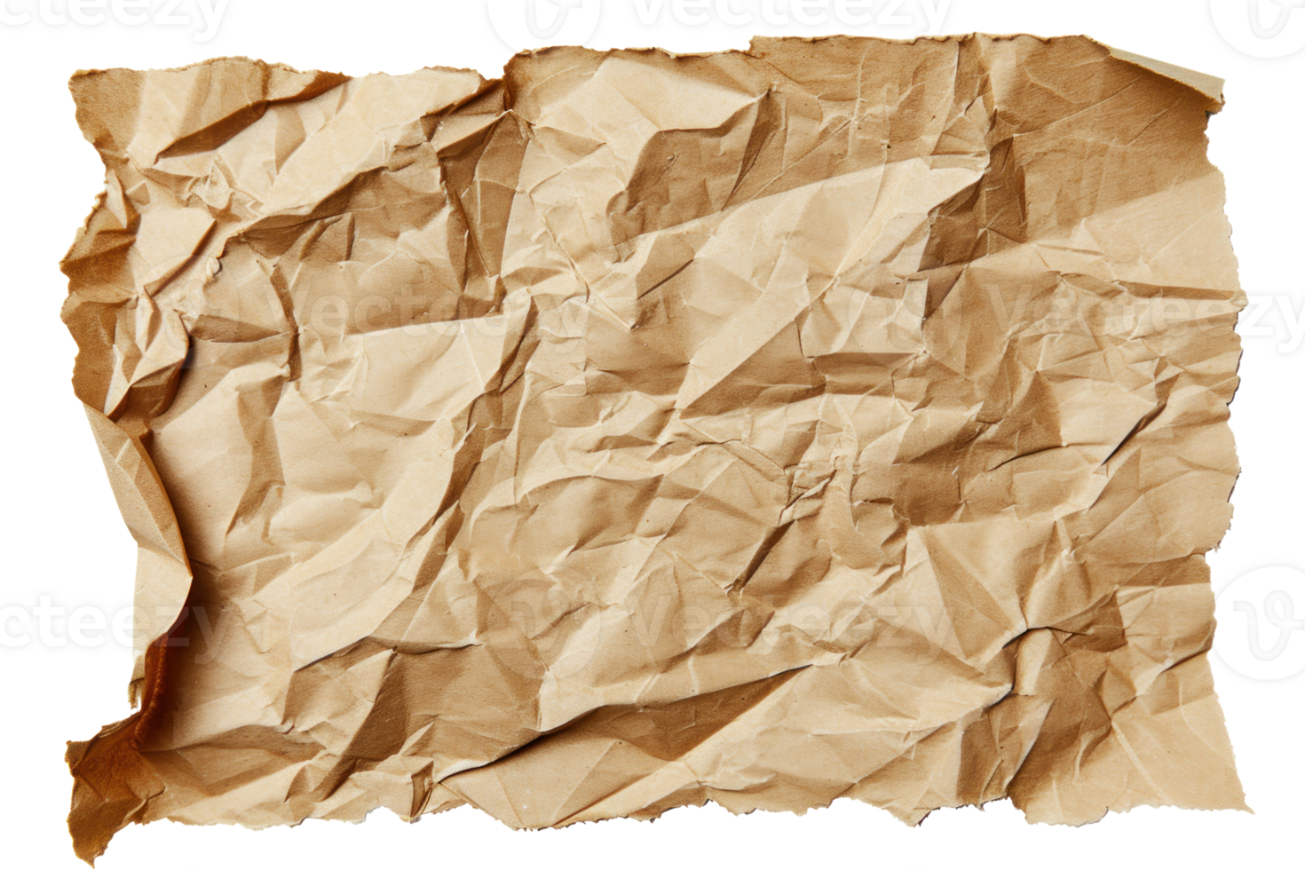 AI generated Brown crumpled cardboard piece of cardboard on a transparent background png