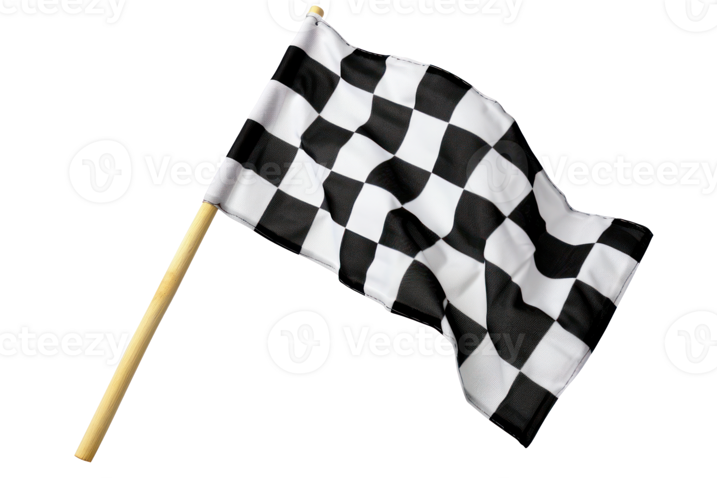 ai généré noir et blanc à carreaux drapeau avec en bois bâton sur une transparent Contexte png