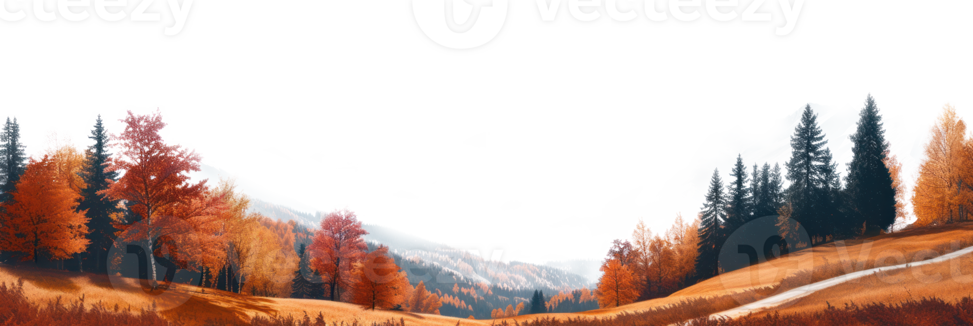 AI generated Panorama of a mountain autumn landscape on a transparent background png