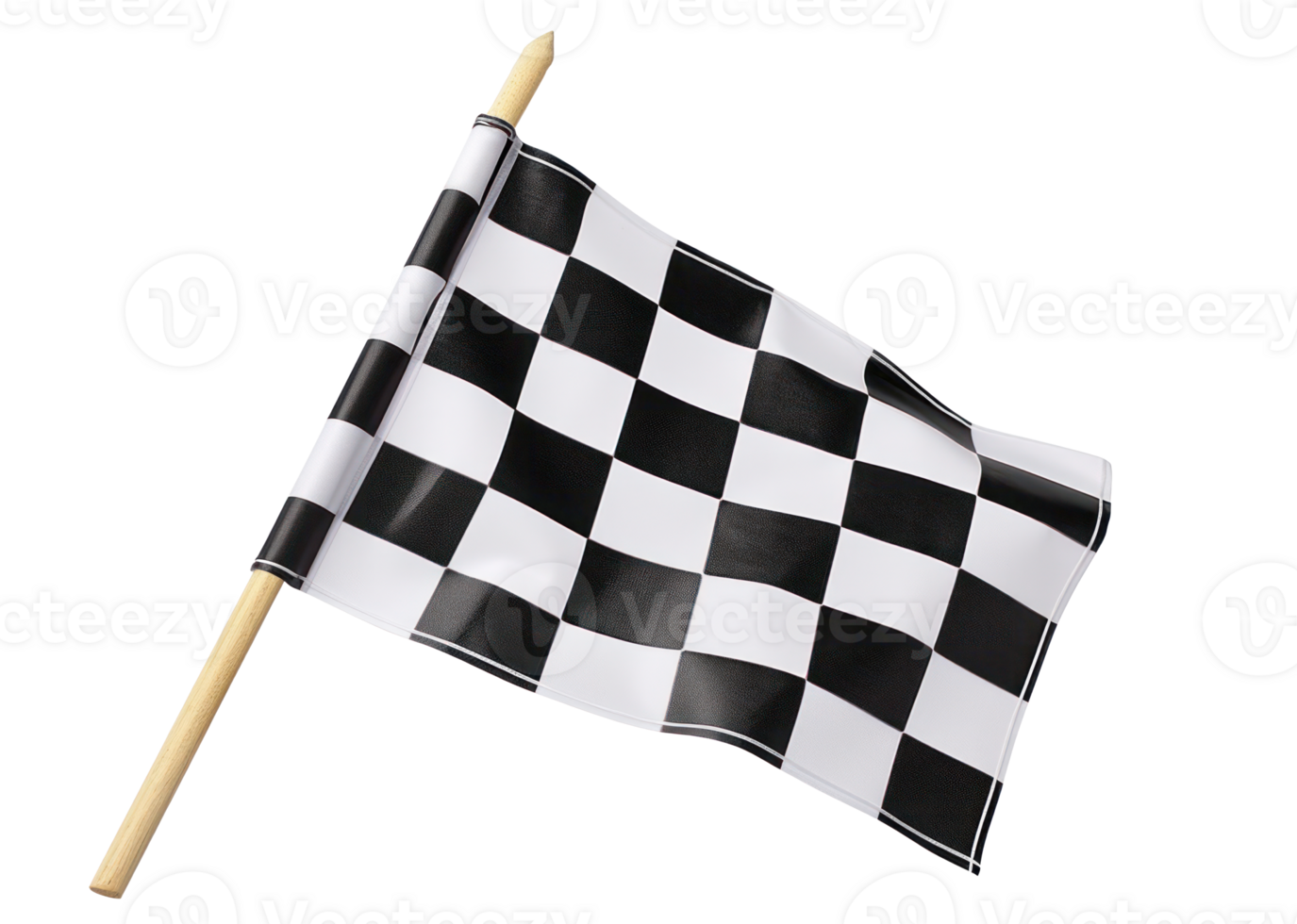 AI generated Black and white checkered flag with wooden stick on a transparent background png