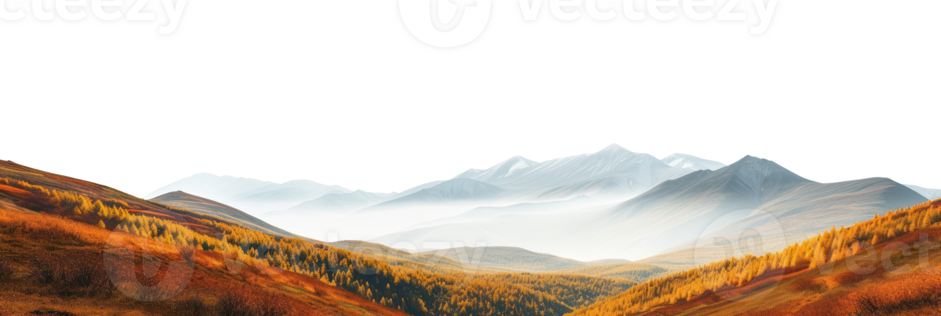 AI generated Panorama of a mountain autumn landscape on a transparent background png