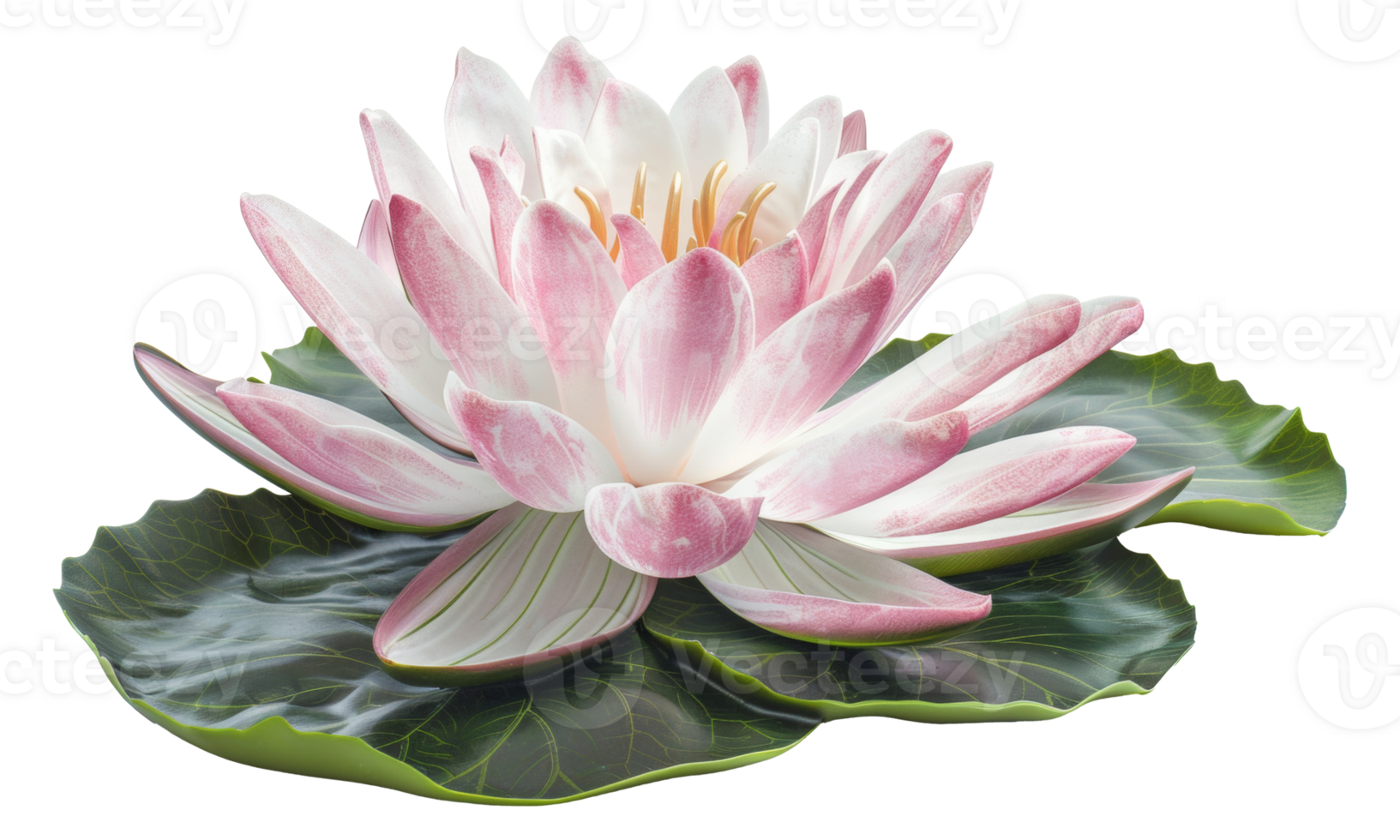 AI generated Pink water lily with dew drops floating on water on transparent background - stock png. png