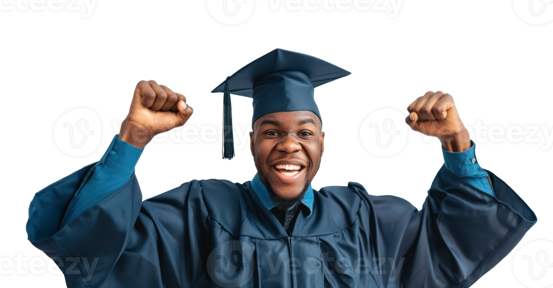 AI generated Graduate smiling with raised fists on transparent background png