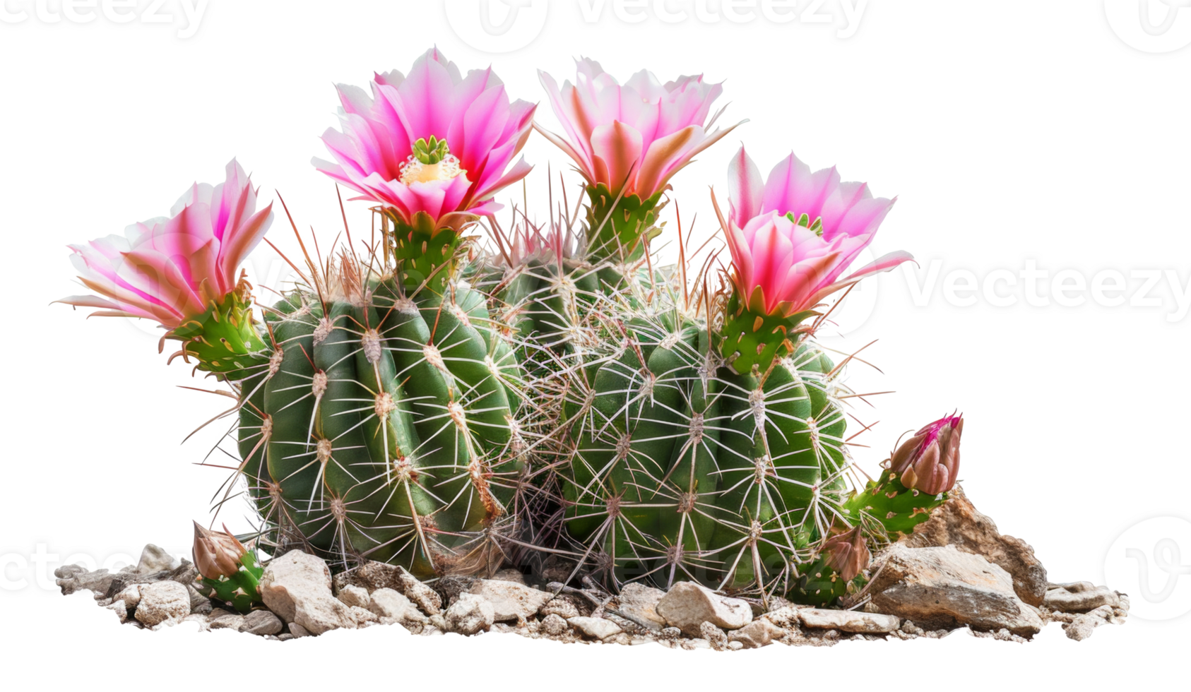 AI generated Blooming pink cactus flowers isolated on transparent background - stock png. png