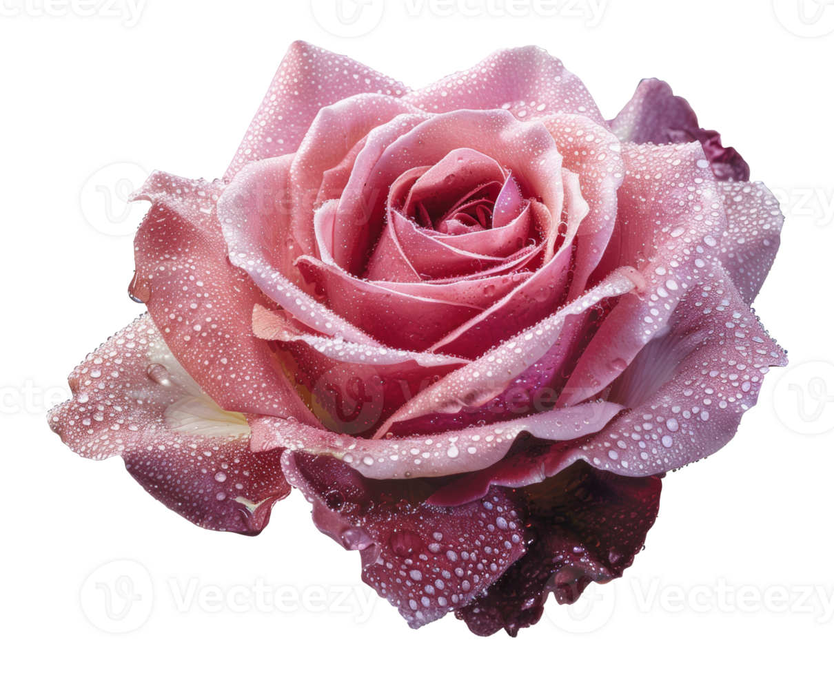 AI generated Pink rose with dew drops on transparent background - stock png. png