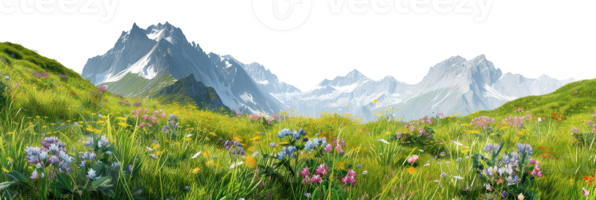 AI generated Mountain landscape in the mountains with blooming meadows on a transparent background png