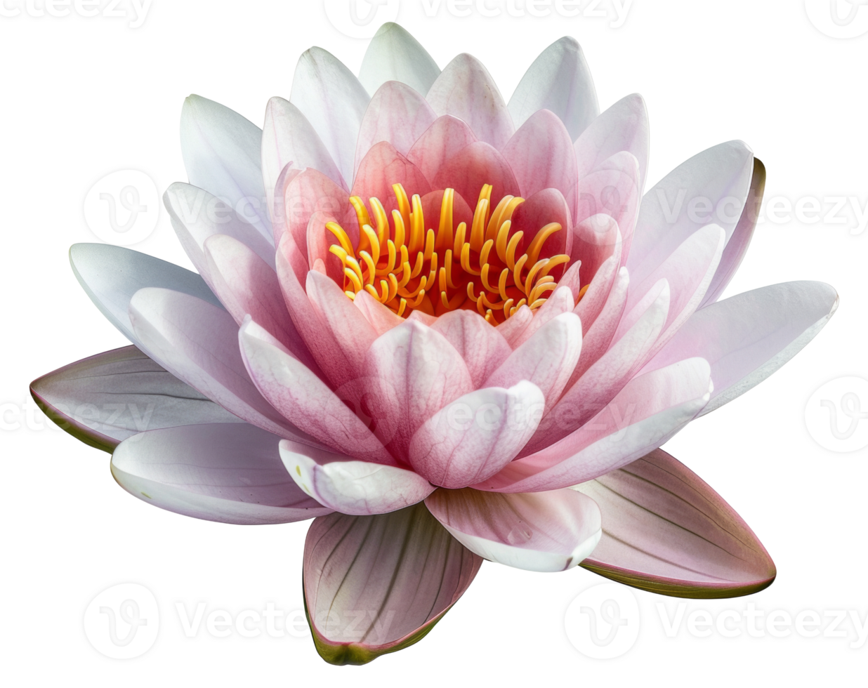 AI generated Pink water lily with dew drops floating on water on transparent background - stock png. png