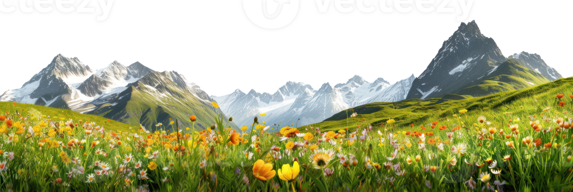 AI generated Mountain landscape in the mountains with blooming meadows on a transparent background png