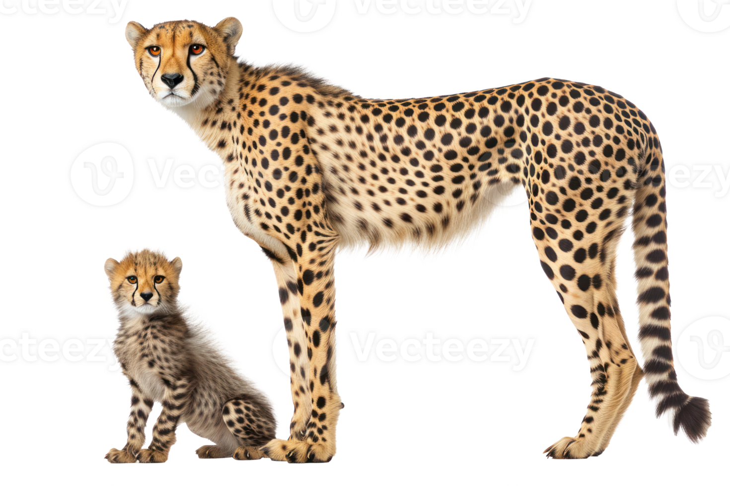 AI generated Large and small cheetah on a transparent background png